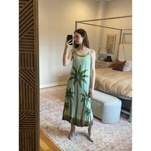 Green Tropical Palm Tree Embroidered Dress Size S